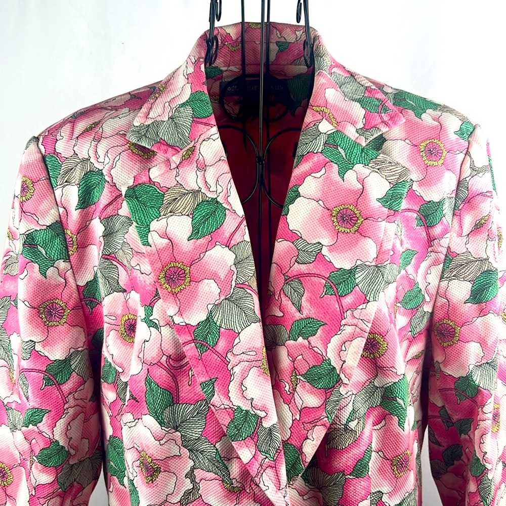 Vintage Josephine Chaus Floral Pink Blazer Woman’s Size 14 Cotton Spandex Blend - Picture 3 of 9